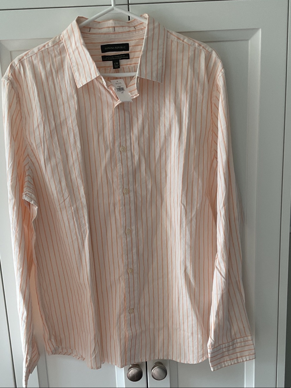 Banana Republic Men’s Peach and White Striped Dress Shirt